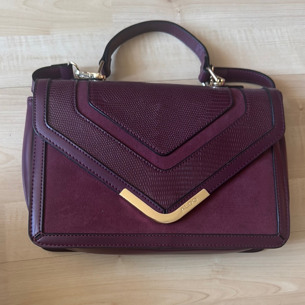 Aldo Purple Satchel Bag with Gold Accents